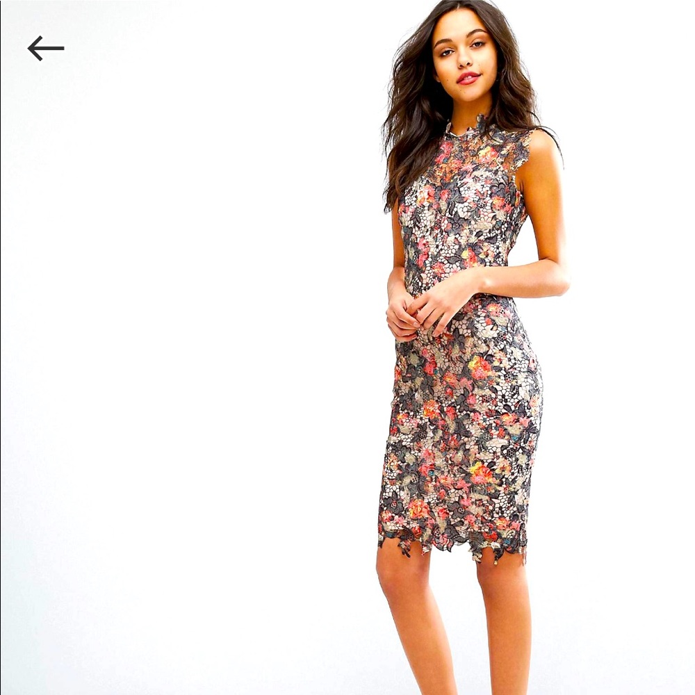 Paper Dolls high neck floral lace midi dress US4
